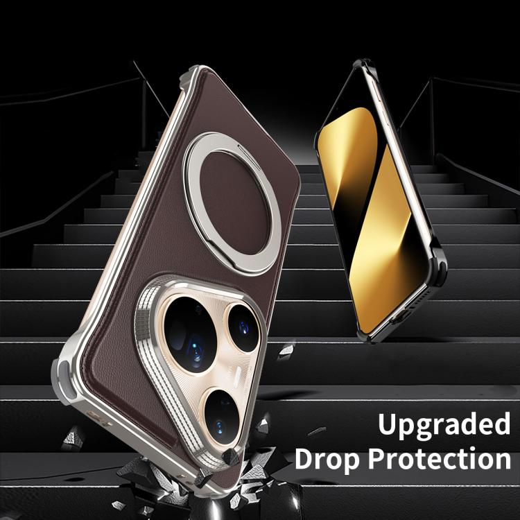 For Huawei Pura 80 Pro 5G Metal Frameless Plain Leather MagSafe Holder Phone Case(Black) - Huawei Cases by buy2fix | Online Shopping UK | buy2fix