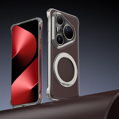 For Huawei Pura 80 Pro+ 5G Metal Frameless Plain Leather MagSafe Holder Phone Case(Brown) - Huawei Cases by buy2fix | Online Shopping UK | buy2fix