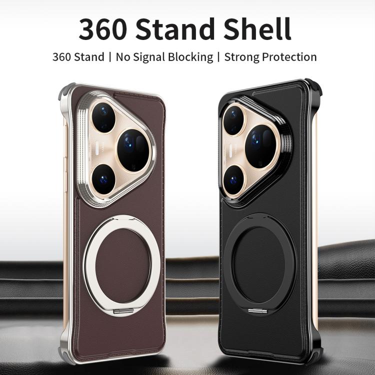 For Huawei Pura 80 Pro+ 5G Metal Frameless Plain Leather MagSafe Holder Phone Case(Brown) - Huawei Cases by buy2fix | Online Shopping UK | buy2fix