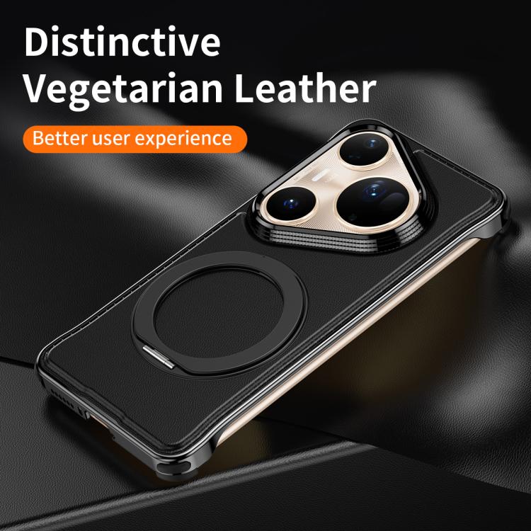 For Huawei Pura 80 Pro+ 5G Metal Frameless Plain Leather MagSafe Holder Phone Case(Brown) - Huawei Cases by buy2fix | Online Shopping UK | buy2fix