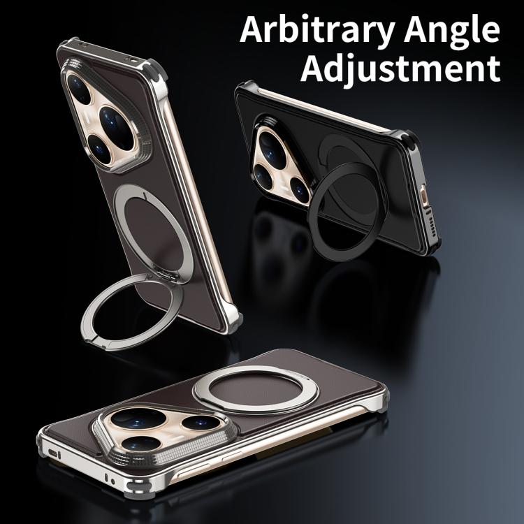 For Huawei Pura 80 Pro+ 5G Metal Frameless Plain Leather MagSafe Holder Phone Case(Black) - Huawei Cases by buy2fix | Online Shopping UK | buy2fix