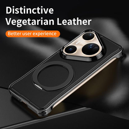 For Huawei Pura 80 Pro+ 5G Metal Frameless Plain Leather MagSafe Holder Phone Case(Black) - Huawei Cases by buy2fix | Online Shopping UK | buy2fix