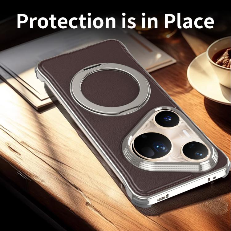 For Huawei Pura 80 Ultra 5G Metal Frameless Plain Leather MagSafe Holder Phone Case(Black) - Huawei Cases by buy2fix | Online Shopping UK | buy2fix