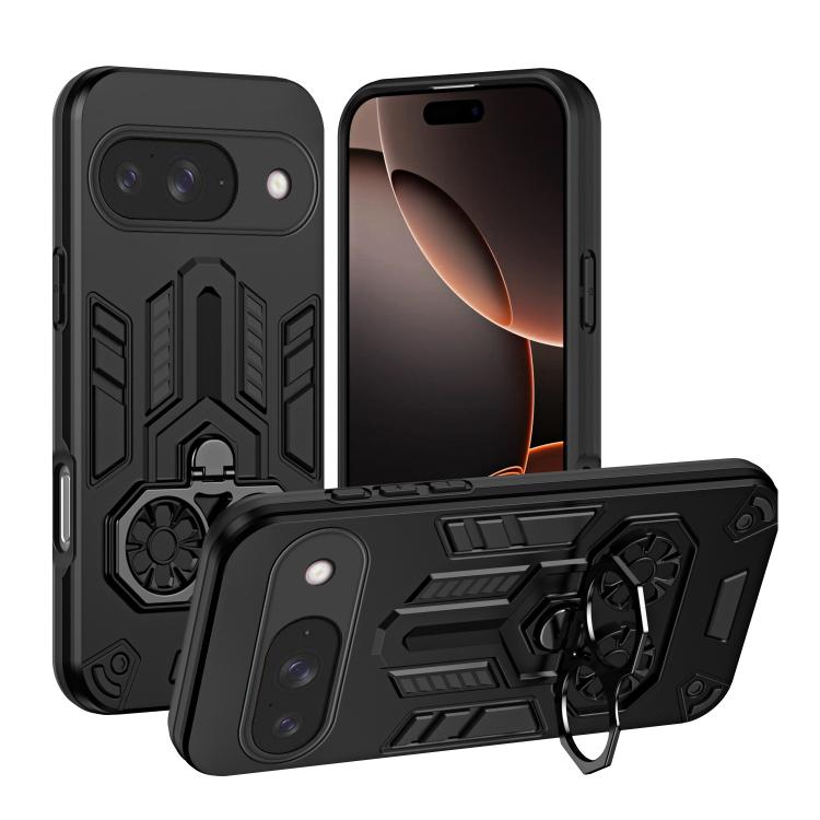 For Google Pixel 10 / 10 Pro Double-Ring Holder PC Hybrid TPU Phone Case(Black) - Google Cases by buy2fix | Online Shopping UK | buy2fix