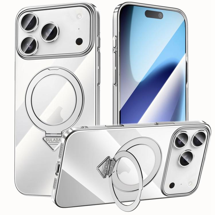 For iPhone 17 Pro SULADA Electroplated Transparent MagSafe Holder Phone Case(Silver) - iPhone 17 Pro Cases by SULADA | Online Shopping UK | buy2fix