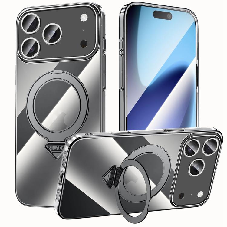 For iPhone 17 Pro SULADA Electroplated Transparent MagSafe Holder Phone Case(Black) - iPhone 17 Pro Cases by SULADA | Online Shopping UK | buy2fix