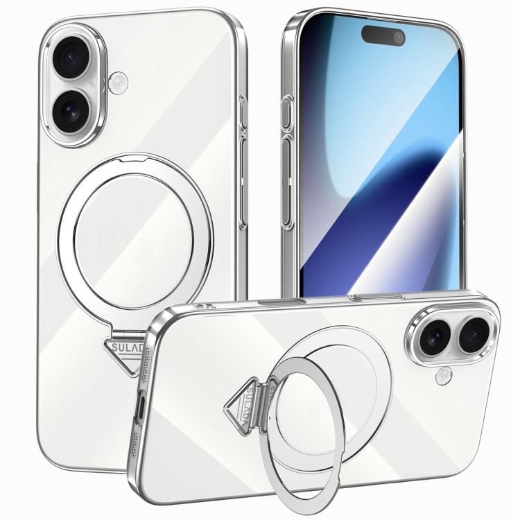 For iPhone 17 SULADA Electroplated Transparent MagSafe Holder Phone Case(Silver) - iPhone 17 Cases by SULADA | Online Shopping UK | buy2fix