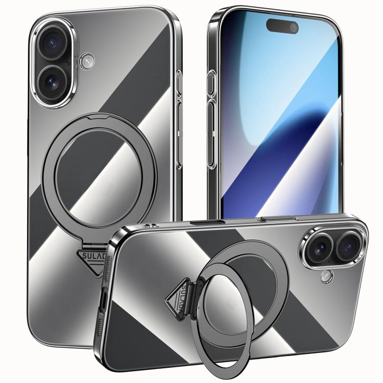For iPhone 17 SULADA Electroplated Transparent MagSafe Holder Phone Case(Black) - iPhone 17 Cases by SULADA | Online Shopping UK | buy2fix