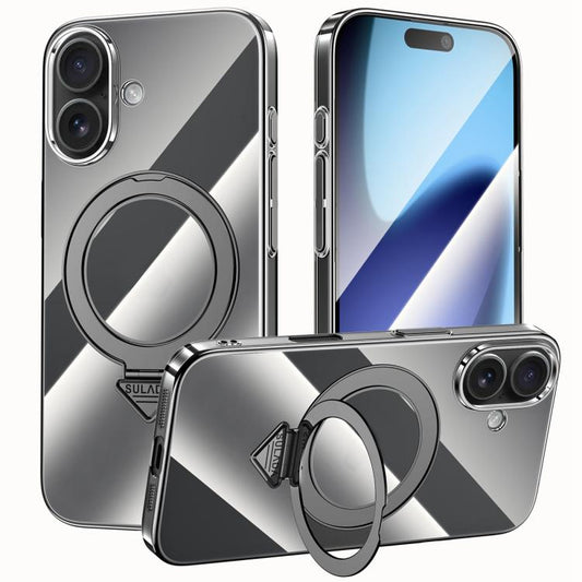 For iPhone 17 SULADA Electroplated Transparent MagSafe Holder Phone Case(Black) - iPhone 17 Cases by SULADA | Online Shopping UK | buy2fix