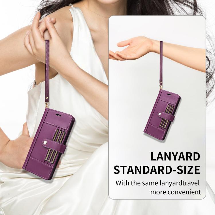 For iPhone Air Six Card Slots Buckle Leather Phone Case with Lanyard(Purple) - iPhone Air Cases by buy2fix | Online Shopping UK | buy2fix