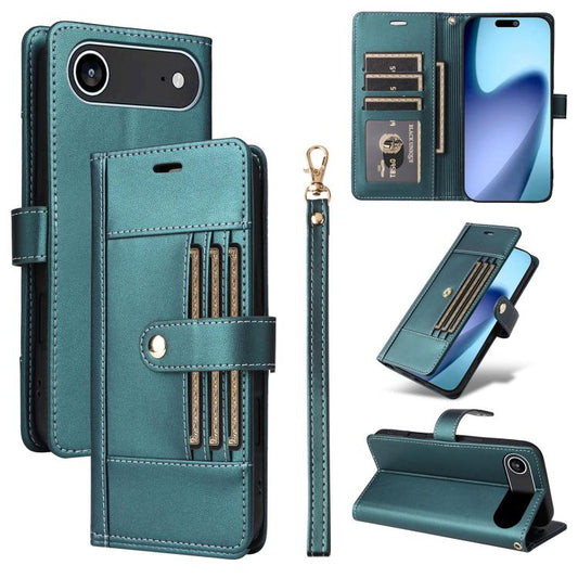 For iPhone Air Six Card Slots Buckle Leather Phone Case with Lanyard(Green) - iPhone Air Cases by buy2fix | Online Shopping UK | buy2fix
