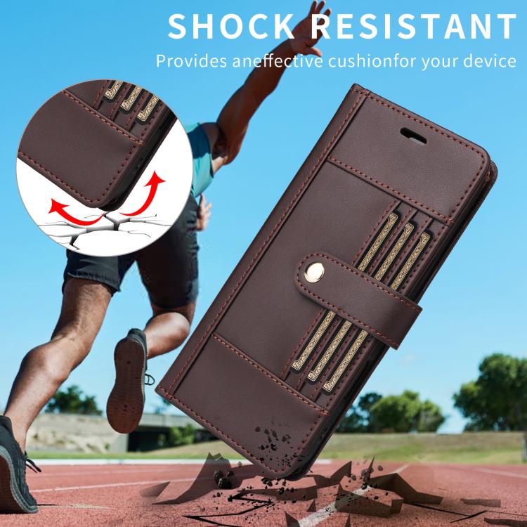 For Google Pixel 9 / 9 Pro / 10 / 10 Pro Six Card Slots Buckle Leather Phone Case with Lanyard(Coffee) - Google Cases by buy2fix | Online Shopping UK | buy2fix