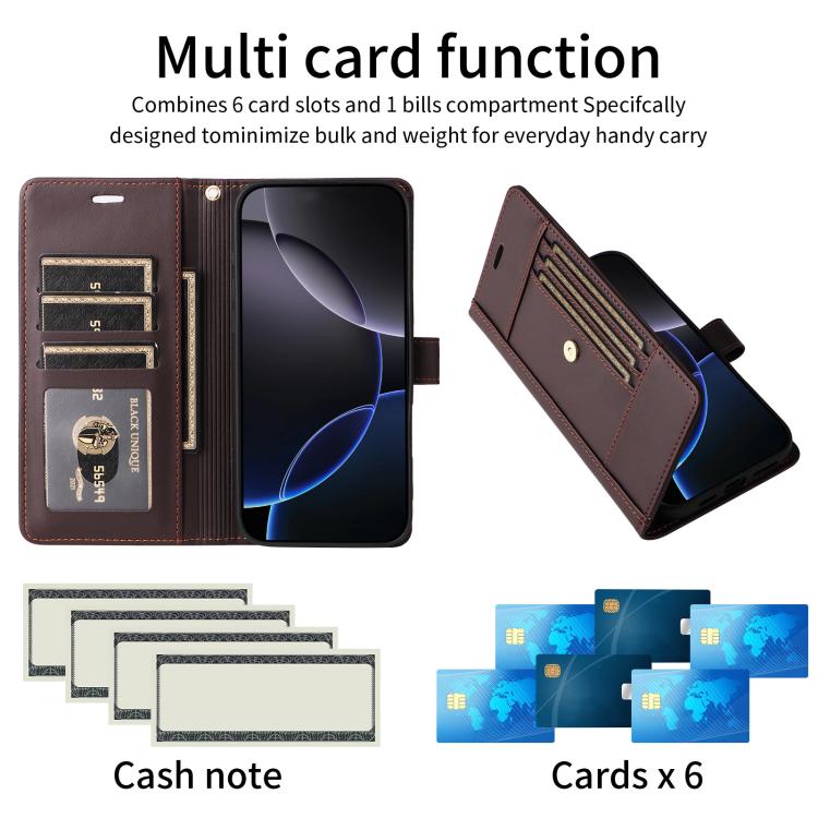 For Google Pixel 9 / 9 Pro / 10 / 10 Pro Six Card Slots Buckle Leather Phone Case with Lanyard(Coffee) - Google Cases by buy2fix | Online Shopping UK | buy2fix