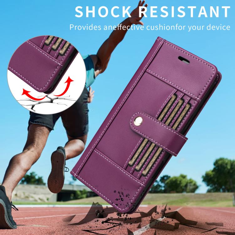 For Google Pixel 9 / 9 Pro / 10 / 10 Pro Six Card Slots Buckle Leather Phone Case with Lanyard(Purple) - Google Cases by buy2fix | Online Shopping UK | buy2fix