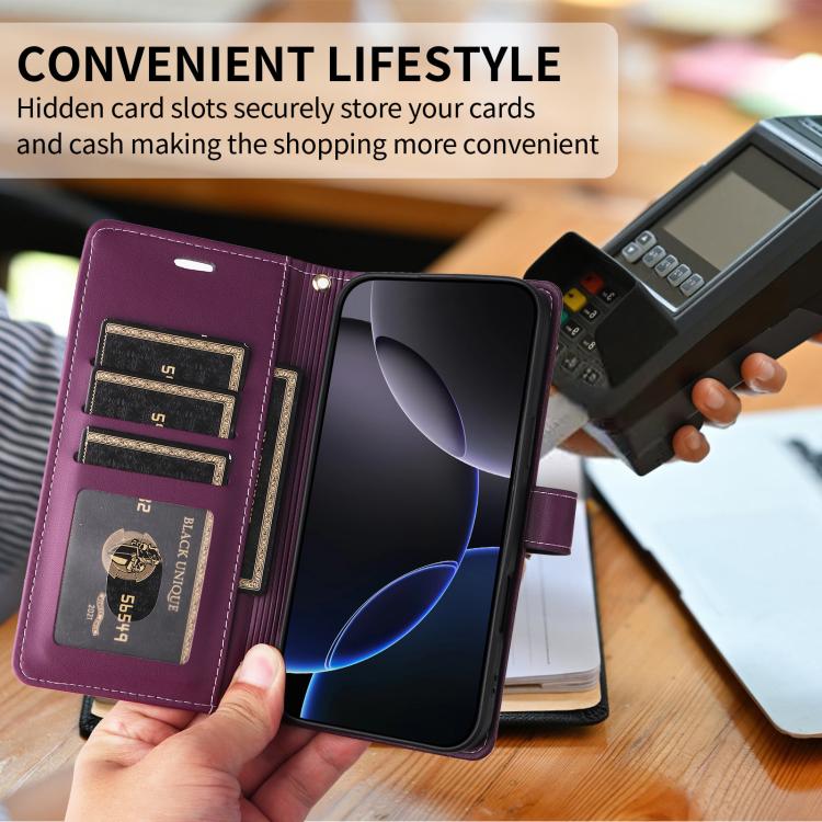 For Google Pixel 9 / 9 Pro / 10 / 10 Pro Six Card Slots Buckle Leather Phone Case with Lanyard(Purple) - Google Cases by buy2fix | Online Shopping UK | buy2fix