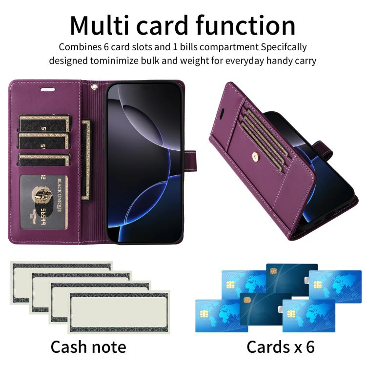 For Google Pixel 9 / 9 Pro / 10 / 10 Pro Six Card Slots Buckle Leather Phone Case with Lanyard(Purple) - Google Cases by buy2fix | Online Shopping UK | buy2fix