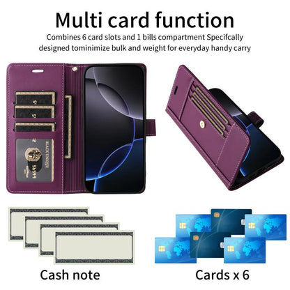 For Google Pixel 9 / 9 Pro / 10 / 10 Pro Six Card Slots Buckle Leather Phone Case with Lanyard(Purple) - Google Cases by buy2fix | Online Shopping UK | buy2fix