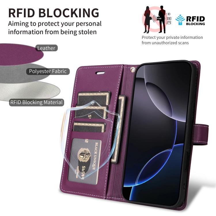 For Google Pixel 9 / 9 Pro / 10 / 10 Pro Six Card Slots Buckle Leather Phone Case with Lanyard(Purple) - Google Cases by buy2fix | Online Shopping UK | buy2fix