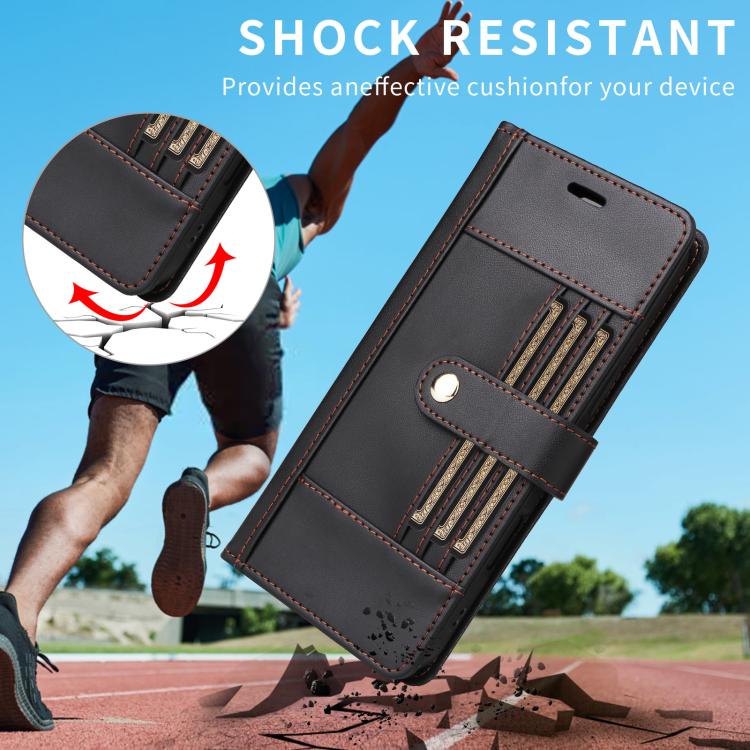 For Google Pixel 9 Pro XL / 10 Pro XL Six Card Slots Buckle Leather Phone Case with Lanyard(Black) - Google Cases by buy2fix | Online Shopping UK | buy2fix