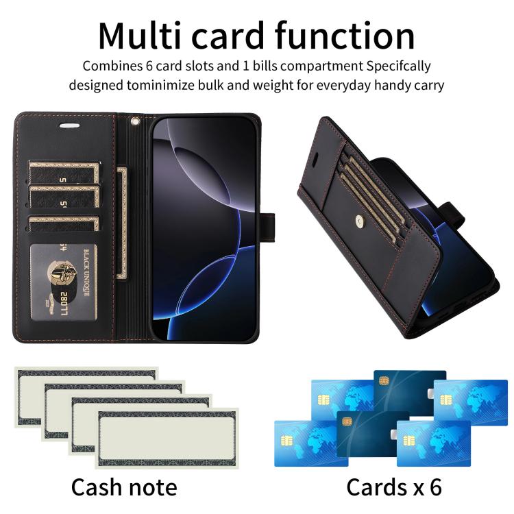 For Google Pixel 9 Pro XL / 10 Pro XL Six Card Slots Buckle Leather Phone Case with Lanyard(Black) - Google Cases by buy2fix | Online Shopping UK | buy2fix