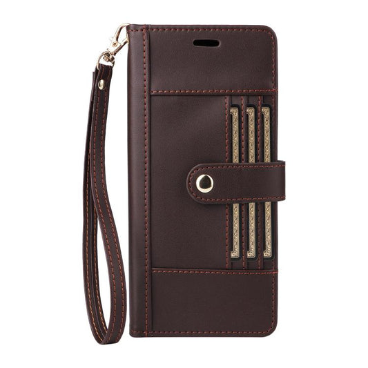 For Google Pixel 9 Pro XL / 10 Pro XL Six Card Slots Buckle Leather Phone Case with Lanyard(Coffee) - Google Cases by buy2fix | Online Shopping UK | buy2fix
