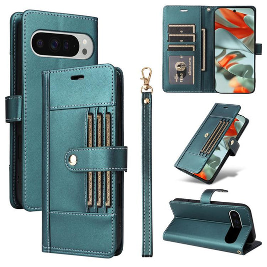 For Google Pixel 9 Pro XL / 10 Pro XL Six Card Slots Buckle Leather Phone Case with Lanyard(Green) - Google Cases by buy2fix | Online Shopping UK | buy2fix