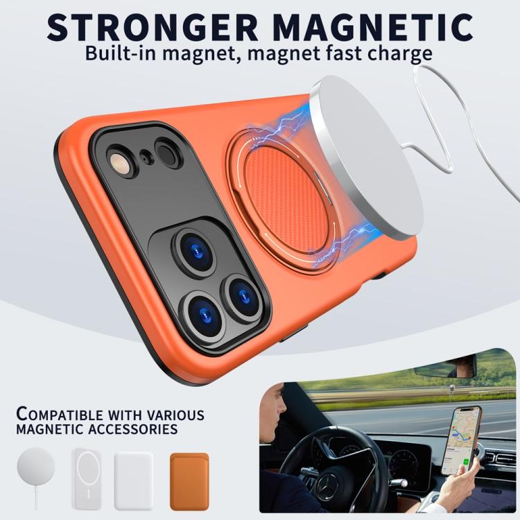 For iPhone 17 Pro Max Metal Rotation Holder MagSafe TPU Hybrid PC Phone Case(Orange) - iPhone 17 Pro Max Cases by buy2fix | Online Shopping UK | buy2fix