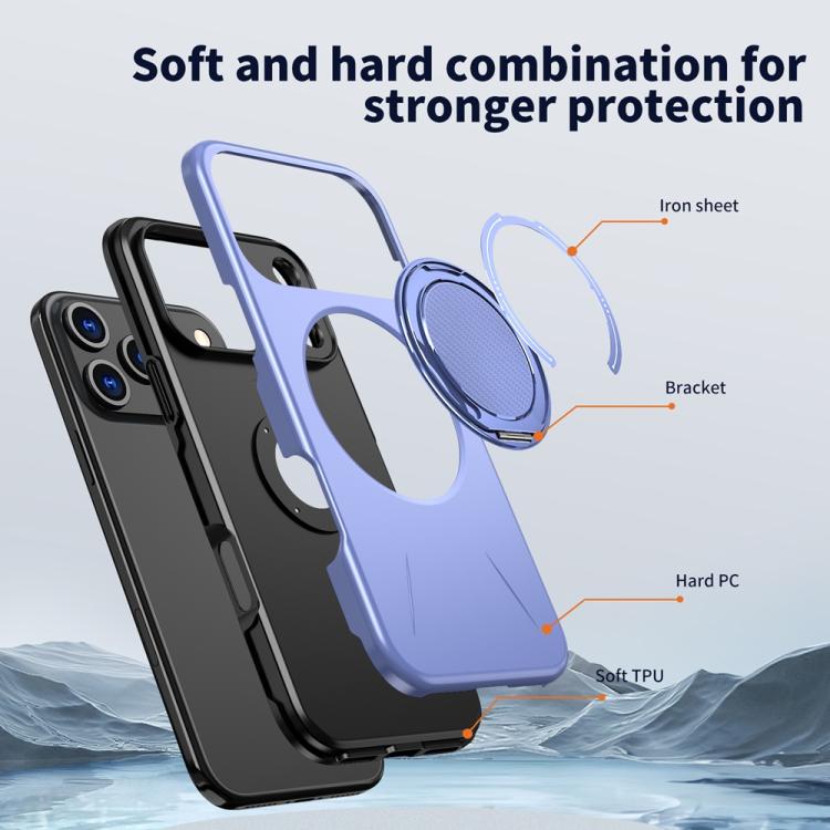 For iPhone 17 Pro Max Metal Rotation Holder MagSafe TPU Hybrid PC Phone Case(Purple) - iPhone 17 Pro Max Cases by buy2fix | Online Shopping UK | buy2fix