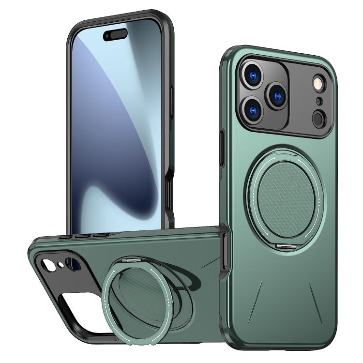 For iPhone 17 Pro Max Metal Rotation Holder MagSafe TPU Hybrid PC Phone Case(Grey Green) - iPhone 17 Pro Max Cases by buy2fix | Online Shopping UK | buy2fix