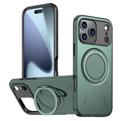 For iPhone 17 Pro Max Metal Rotation Holder MagSafe TPU Hybrid PC Phone Case(Grey Green) - iPhone 17 Pro Max Cases by buy2fix | Online Shopping UK | buy2fix