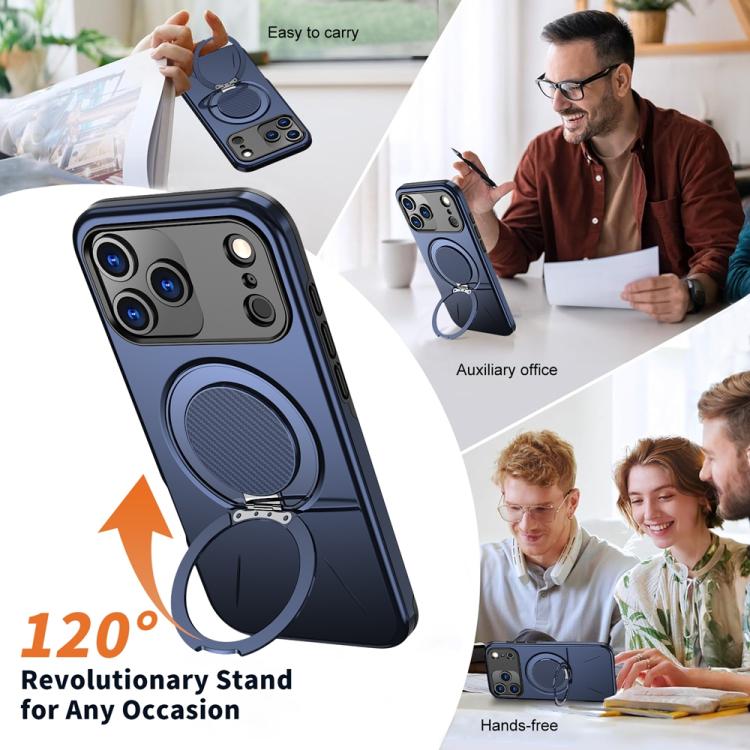 For iPhone 17 Pro Max Metal Rotation Holder MagSafe TPU Hybrid PC Phone Case(Navy Blue) - iPhone 17 Pro Max Cases by buy2fix | Online Shopping UK | buy2fix
