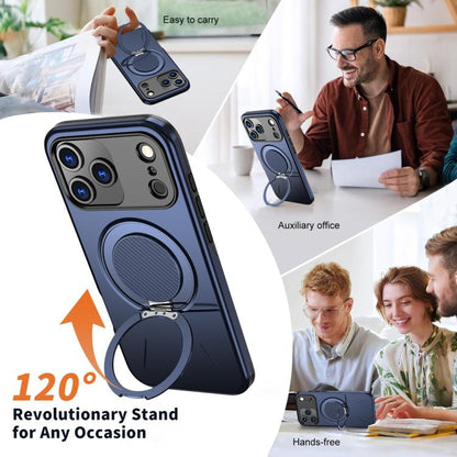 For iPhone 17 Pro Max Metal Rotation Holder MagSafe TPU Hybrid PC Phone Case(Navy Blue) - iPhone 17 Pro Max Cases by buy2fix | Online Shopping UK | buy2fix