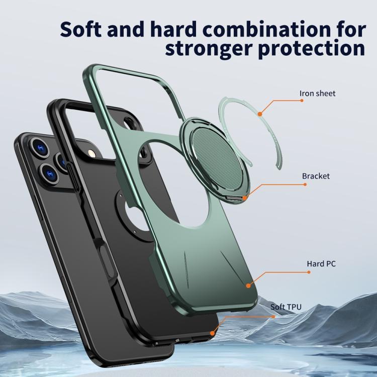 For iPhone 17 Pro Metal Rotation Holder MagSafe TPU Hybrid PC Phone Case(Grey Green) - iPhone 17 Pro Cases by buy2fix | Online Shopping UK | buy2fix