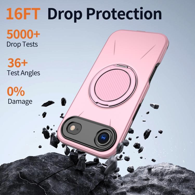 For iPhone Air Metal Rotation Holder MagSafe TPU Hybrid PC Phone Case(Pink) - iPhone Air Cases by buy2fix | Online Shopping UK | buy2fix