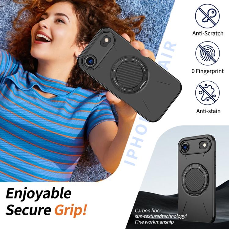 For iPhone Air Metal Rotation Holder MagSafe TPU Hybrid PC Phone Case(Black) - iPhone Air Cases by buy2fix | Online Shopping UK | buy2fix