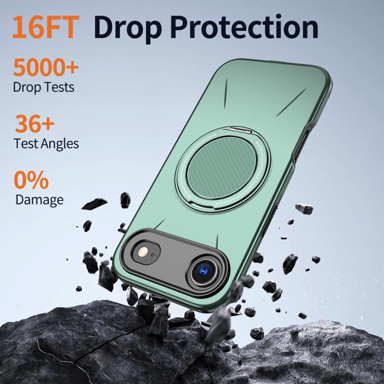 For iPhone Air Metal Rotation Holder MagSafe TPU Hybrid PC Phone Case(Grey Green) - iPhone Air Cases by buy2fix | Online Shopping UK | buy2fix