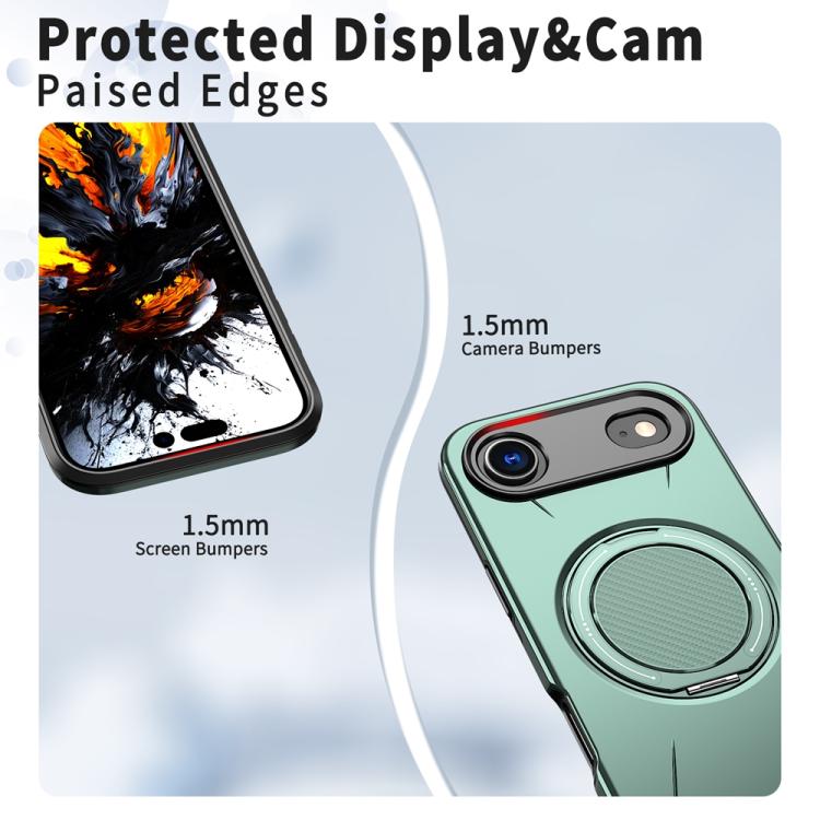 For iPhone Air Metal Rotation Holder MagSafe TPU Hybrid PC Phone Case(Grey Green) - iPhone Air Cases by buy2fix | Online Shopping UK | buy2fix