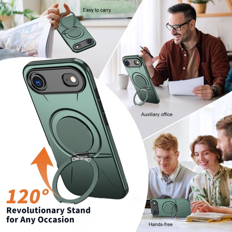 For iPhone Air Metal Rotation Holder MagSafe TPU Hybrid PC Phone Case(Grey Green) - iPhone Air Cases by buy2fix | Online Shopping UK | buy2fix