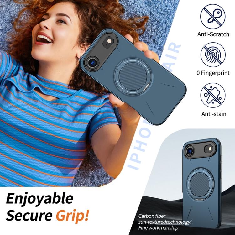 For iPhone Air Metal Rotation Holder MagSafe TPU Hybrid PC Phone Case(Navy Blue) - iPhone Air Cases by buy2fix | Online Shopping UK | buy2fix