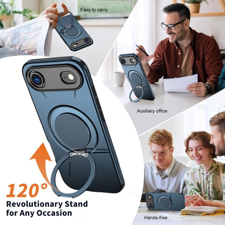 For iPhone Air Metal Rotation Holder MagSafe TPU Hybrid PC Phone Case(Navy Blue) - iPhone Air Cases by buy2fix | Online Shopping UK | buy2fix