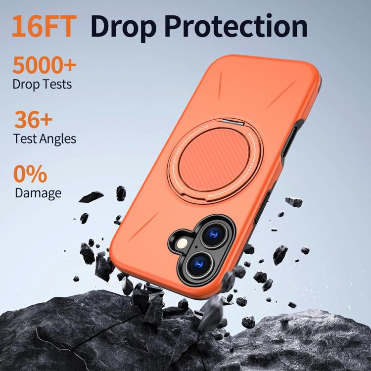 For iPhone 17 Metal Rotation Holder MagSafe TPU Hybrid PC Phone Case(Orange) - iPhone 17 Cases by buy2fix | Online Shopping UK | buy2fix