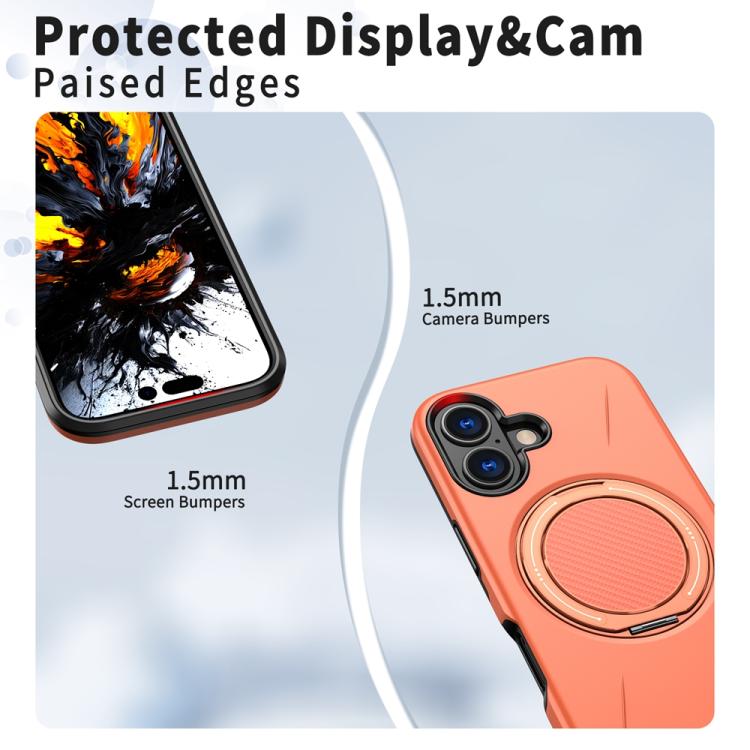 For iPhone 17 Metal Rotation Holder MagSafe TPU Hybrid PC Phone Case(Orange) - iPhone 17 Cases by buy2fix | Online Shopping UK | buy2fix