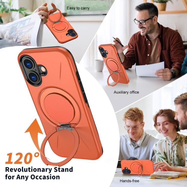 For iPhone 17 Metal Rotation Holder MagSafe TPU Hybrid PC Phone Case(Orange) - iPhone 17 Cases by buy2fix | Online Shopping UK | buy2fix