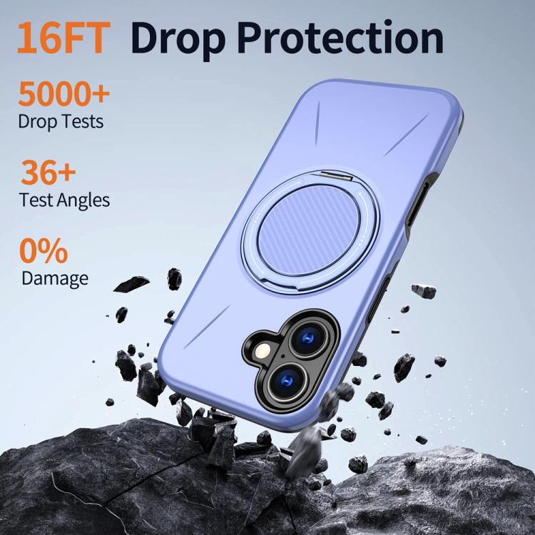 For iPhone 17 Metal Rotation Holder MagSafe TPU Hybrid PC Phone Case(Purple) - iPhone 17 Cases by buy2fix | Online Shopping UK | buy2fix