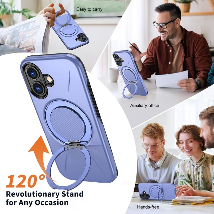 For iPhone 17 Metal Rotation Holder MagSafe TPU Hybrid PC Phone Case(Purple) - iPhone 17 Cases by buy2fix | Online Shopping UK | buy2fix