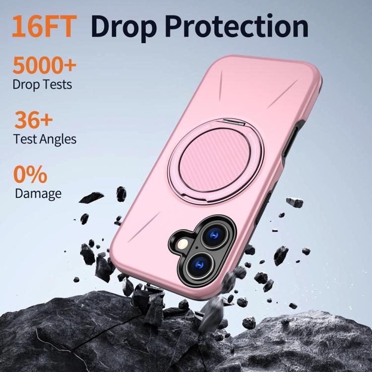 For iPhone 17 Metal Rotation Holder MagSafe TPU Hybrid PC Phone Case(Pink) - iPhone 17 Cases by buy2fix | Online Shopping UK | buy2fix