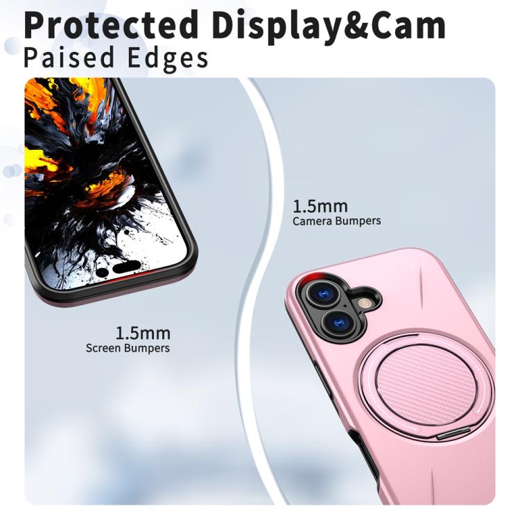 For iPhone 17 Metal Rotation Holder MagSafe TPU Hybrid PC Phone Case(Pink) - iPhone 17 Cases by buy2fix | Online Shopping UK | buy2fix