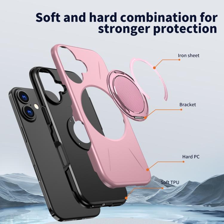For iPhone 17 Metal Rotation Holder MagSafe TPU Hybrid PC Phone Case(Pink) - iPhone 17 Cases by buy2fix | Online Shopping UK | buy2fix
