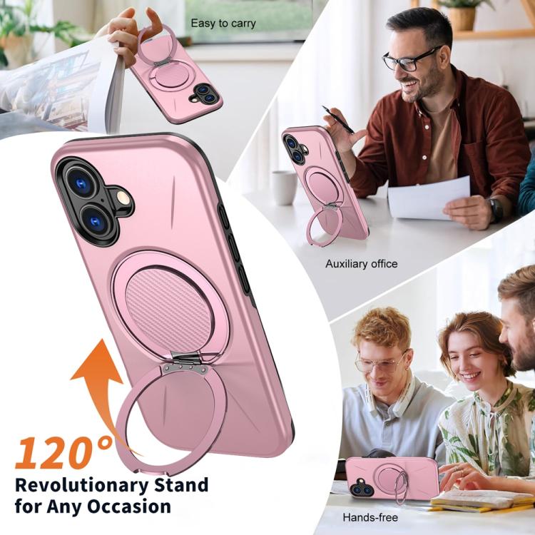 For iPhone 17 Metal Rotation Holder MagSafe TPU Hybrid PC Phone Case(Pink) - iPhone 17 Cases by buy2fix | Online Shopping UK | buy2fix