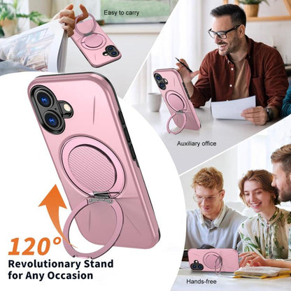For iPhone 17 Metal Rotation Holder MagSafe TPU Hybrid PC Phone Case(Pink) - iPhone 17 Cases by buy2fix | Online Shopping UK | buy2fix